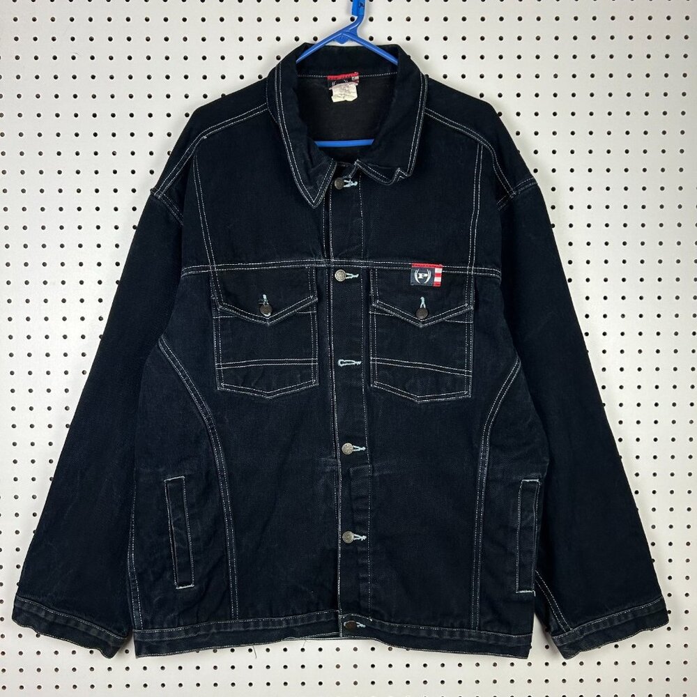 Phat Farm Denim Jean Jacket XL Dark Wash Y2K Streetwear Skater Grunge READ 90s